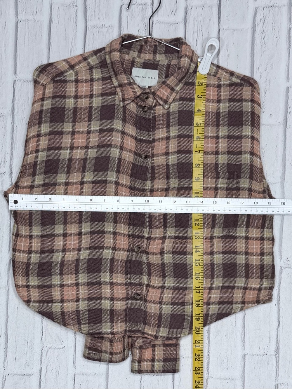 American Eagle Outfitters Plaid Button-Down Shirt in Brown and Cream SMALL - Picture 3 of 5